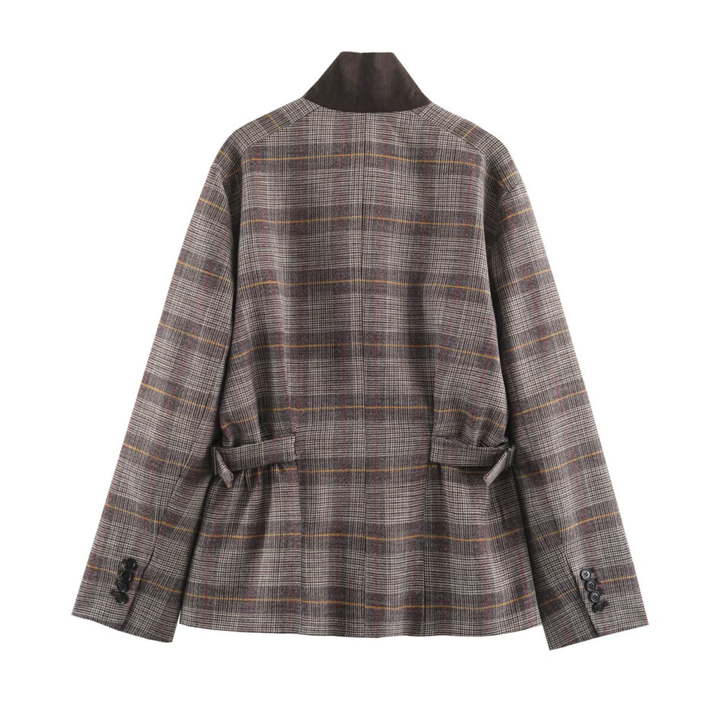 Women's Plaid Double Breasted Blazer
