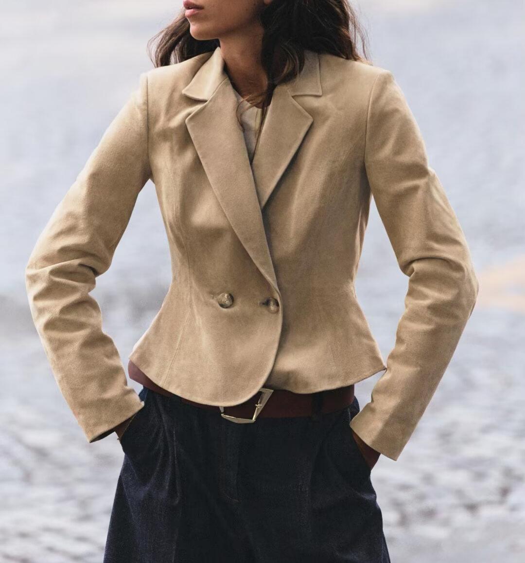 Women's Padded Shoulder Double Breasted Blazer