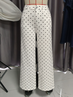 Women's Retro Dots High Waist Wide Leg Jeans Women Full Printed Dot Straight Leg Denim Trousers
