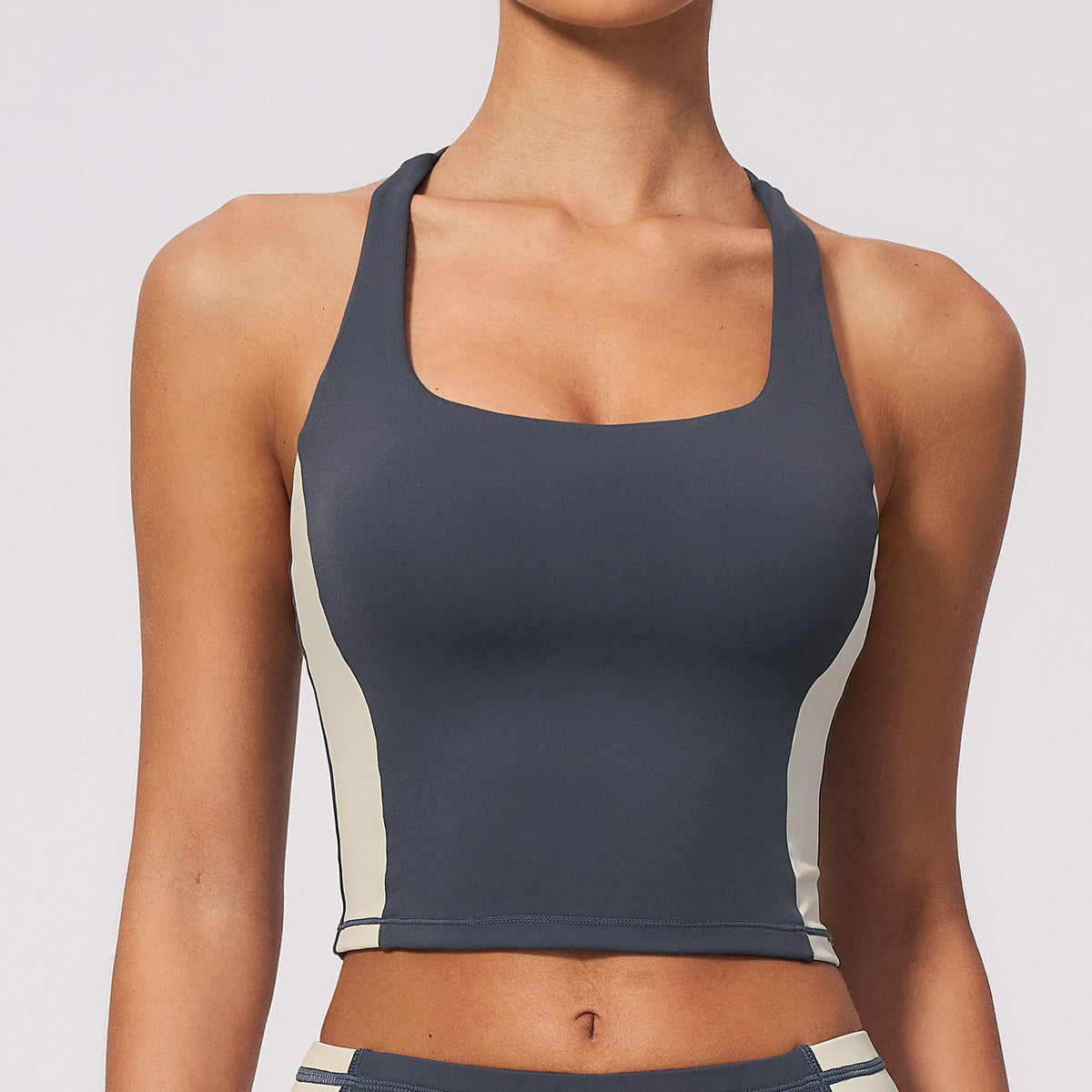 Nude Feel Sports Vest Color Contrast Patchwork Stretch Slim Look Running Training Outer Wear Breathable Yoga Underwear