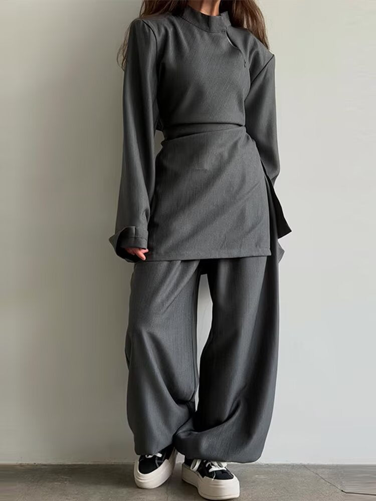 Women's Lace-Up Long-Sleeve Top & Pants Set