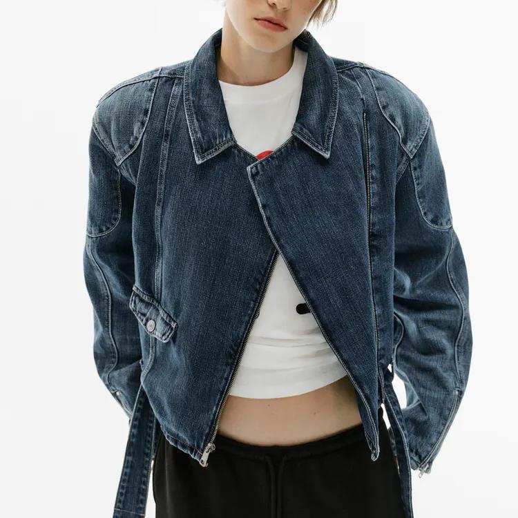 Women's Belted Denim Motorcycle Jacket