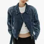 Women's Belted Denim Motorcycle Jacket