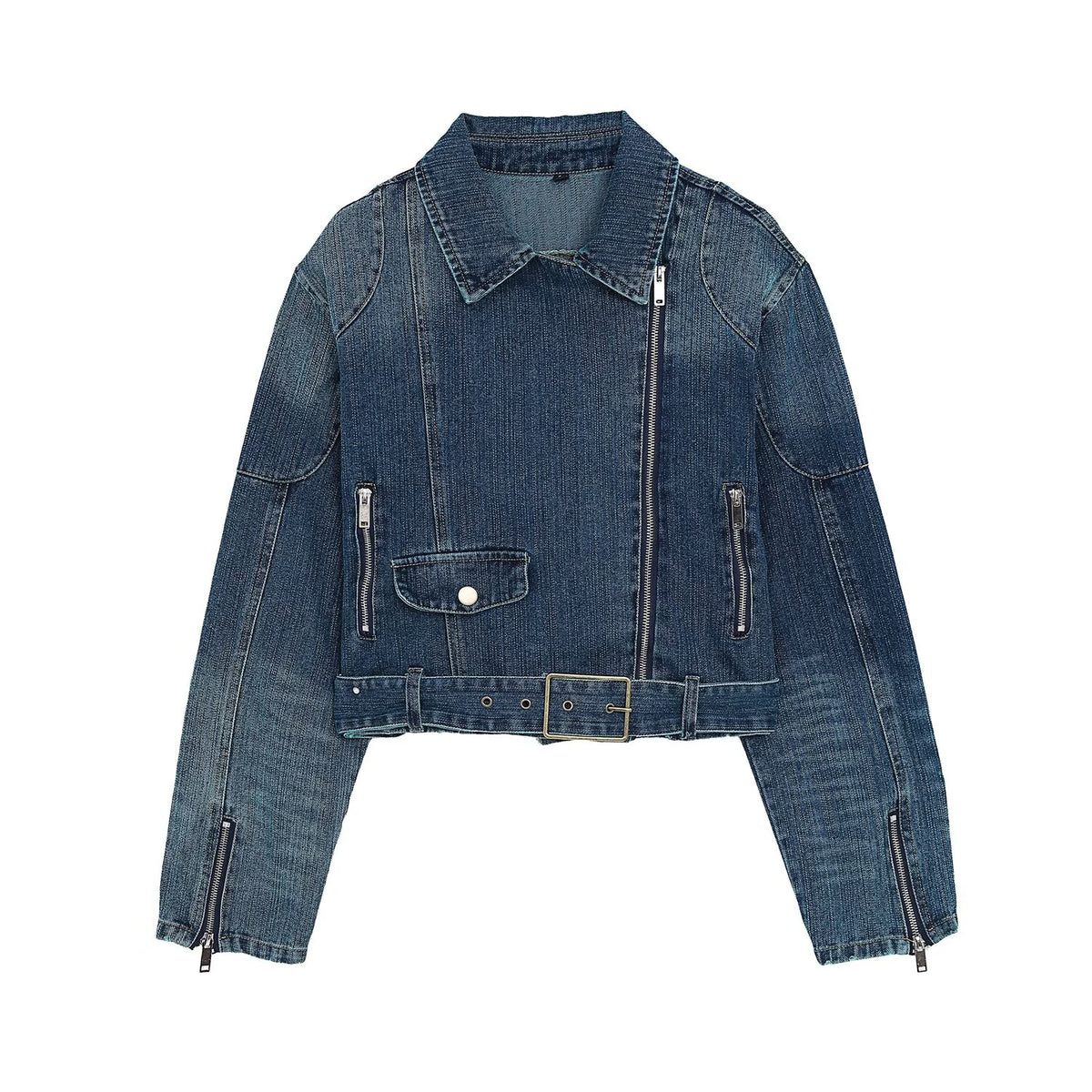 Women's Belted Denim Motorcycle Jacket