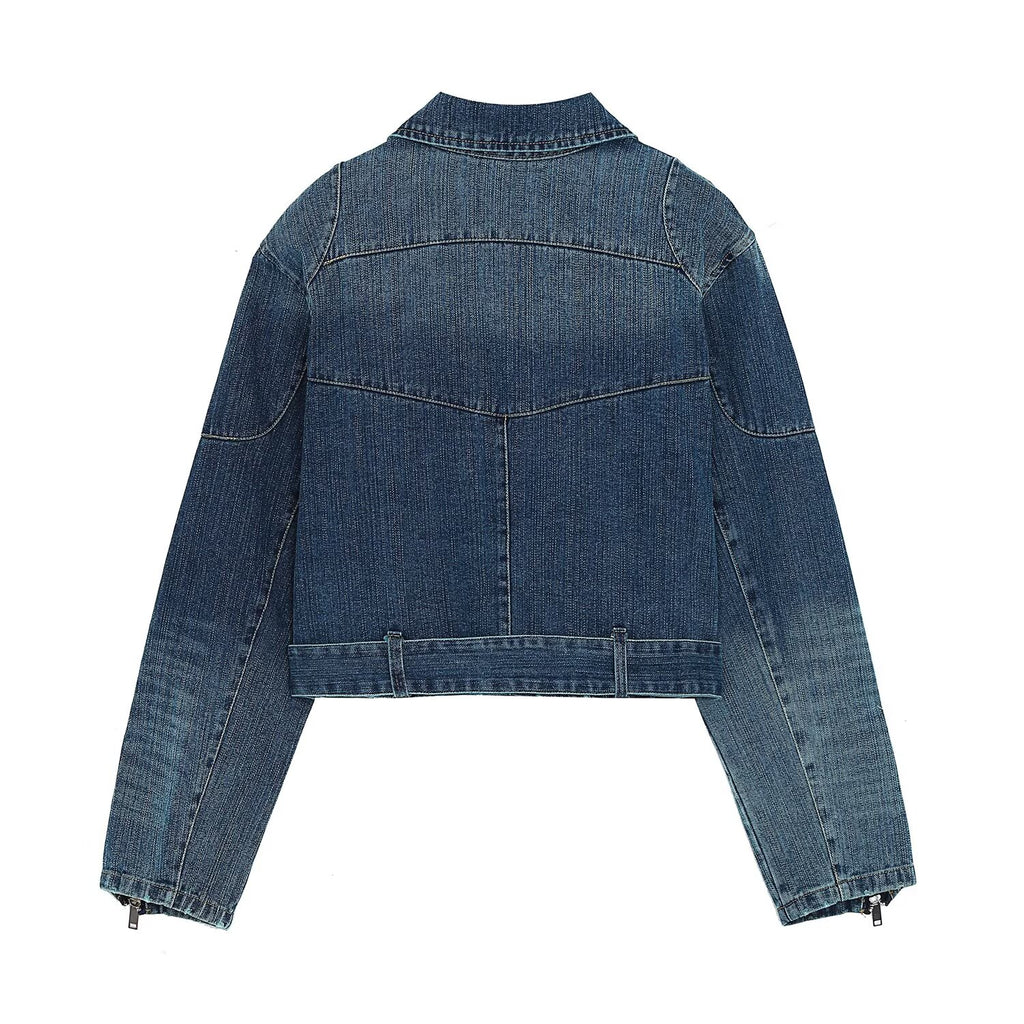 Women's Belted Denim Motorcycle Jacket