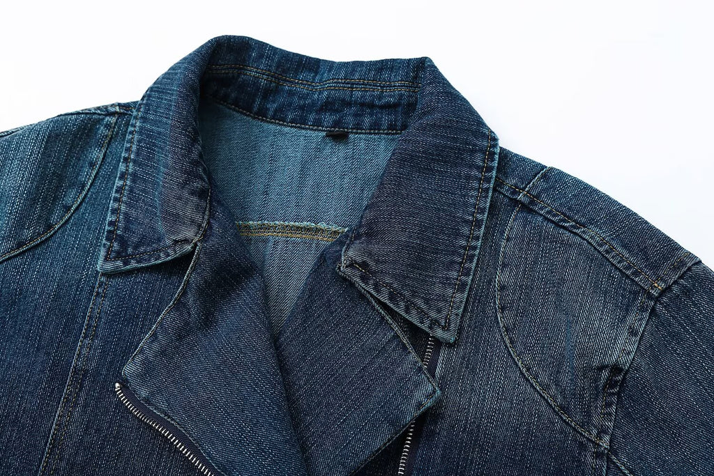Women's Belted Denim Motorcycle Jacket