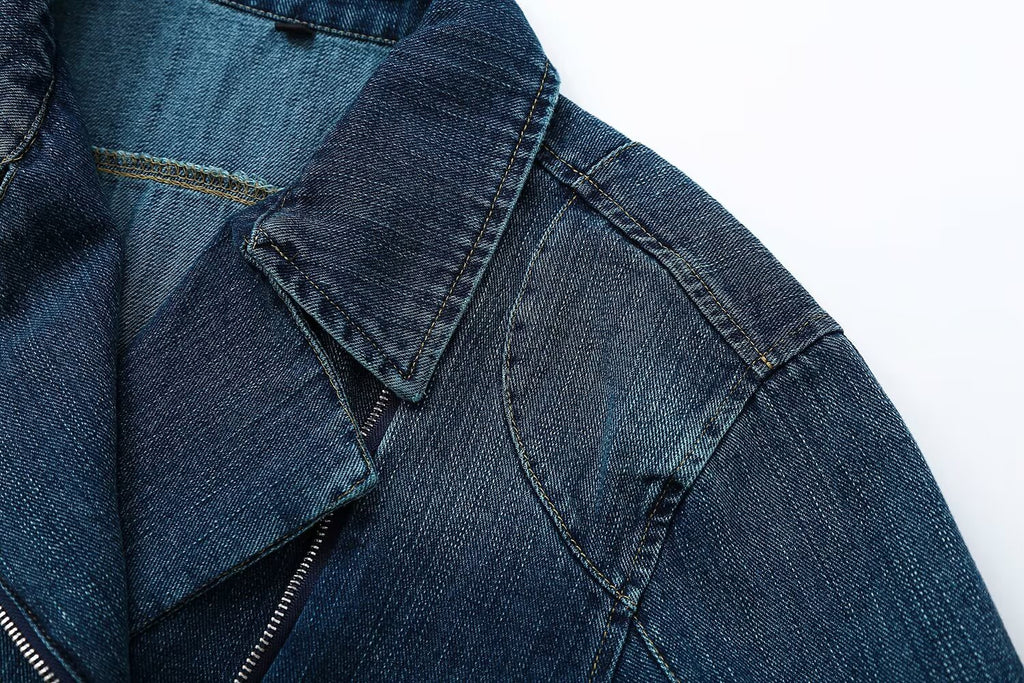 Women's Belted Denim Motorcycle Jacket