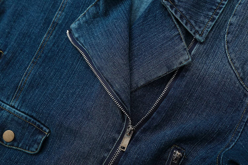 Women's Belted Denim Motorcycle Jacket