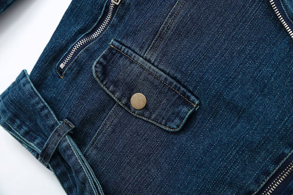 Women's Belted Denim Motorcycle Jacket