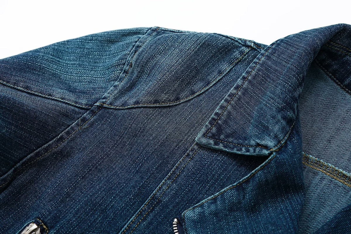 Women's Belted Denim Motorcycle Jacket