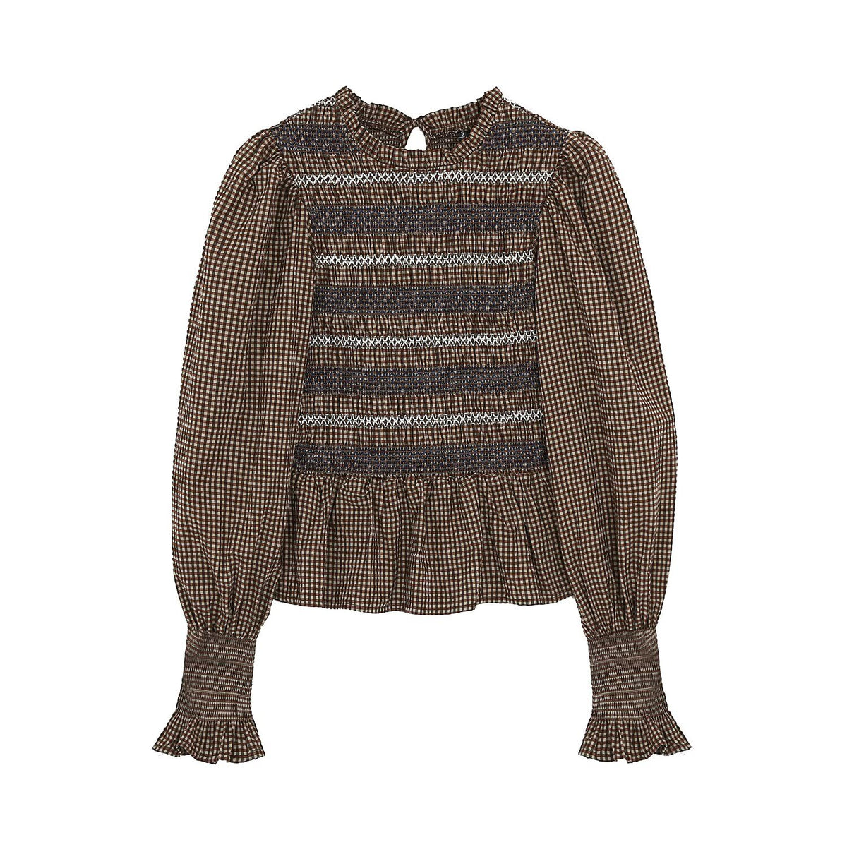 Women's Embroidered Pleated Long-Sleeve Top