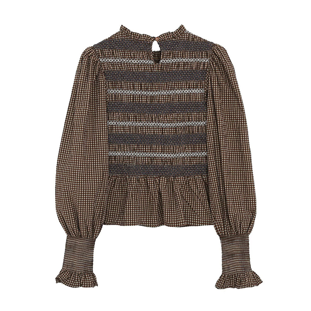 Women's Embroidered Pleated Long-Sleeve Top