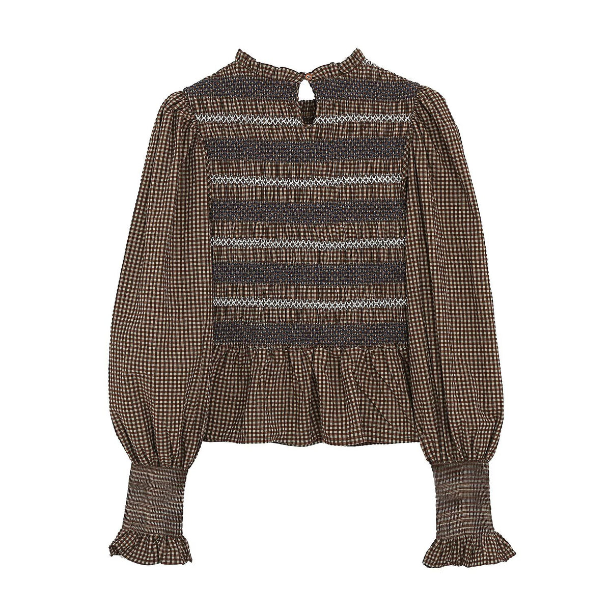 Women's Embroidered Pleated Long-Sleeve Top