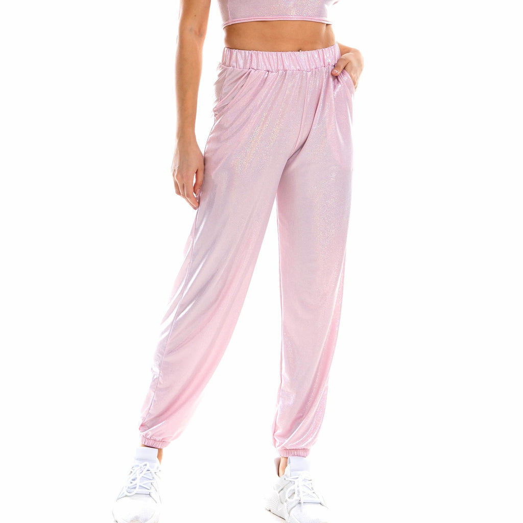 Women's Hip Hop Trousers Women Shiny Breathable Elastic Waist Casual Pants Women