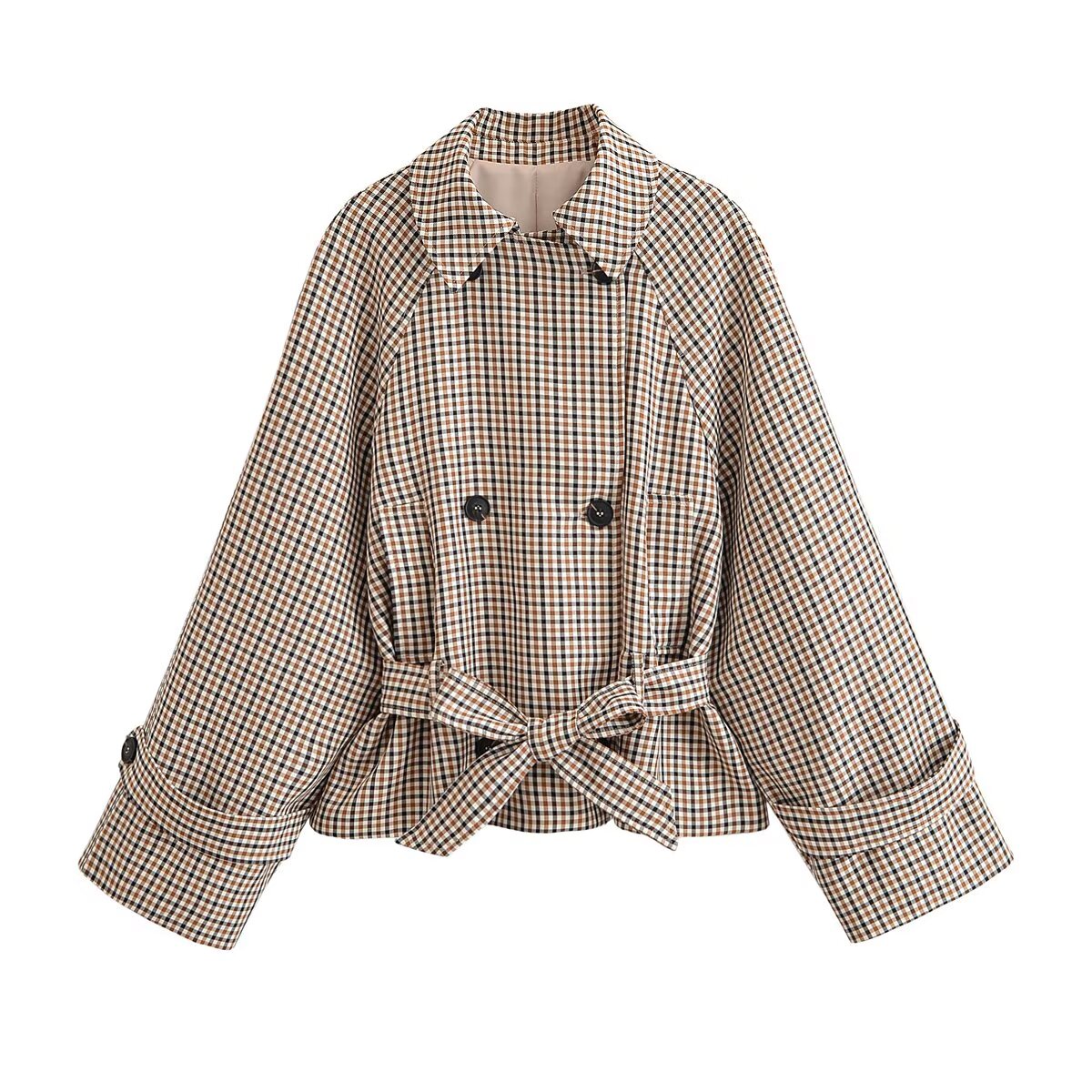 Women's Autumn Retro Crazy Bird Small Grid Trench Coat