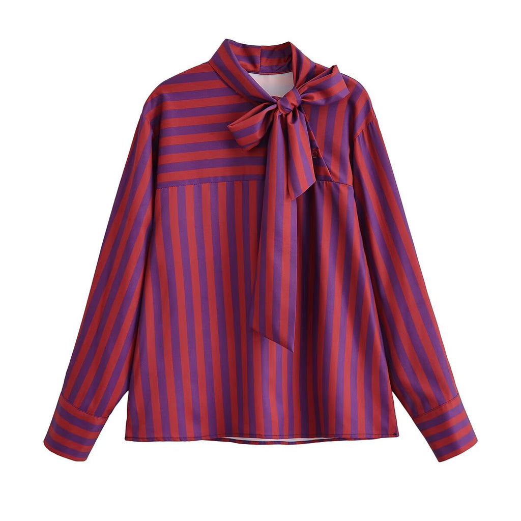 Women's Autumn Button Closure Double Breasted Design Bow Collar Long Top