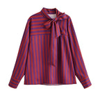 Women's Autumn Button Closure Double Breasted Design Bow Collar Long Top
