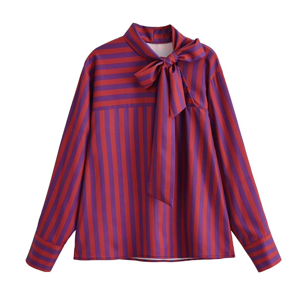 Women's Autumn Button Closure Double Breasted Design Bow Collar Long Top