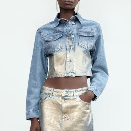 Women's Metal Series Short Denim Jacket Coat