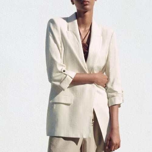 Women Clothing Autumn Fashionable Rolled Sleeves Casual Blazer