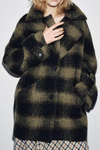 Women's Retro Plaid Woolen Coat Autumn Winter Loose Slimming Plus Size