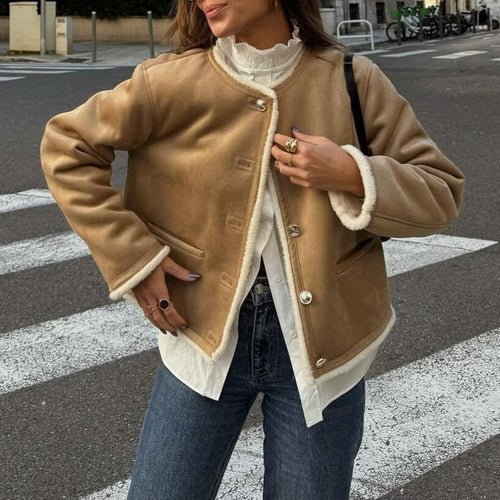 Women Clothing Autumn Office Loose Gold Button Decoration Jacket