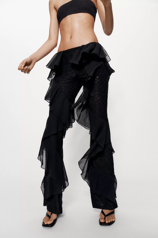 Mesh Slightly See Through Ruffled Pants