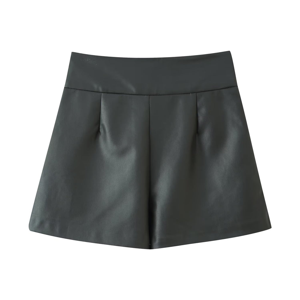 Pleated Faux-Leather Shorts