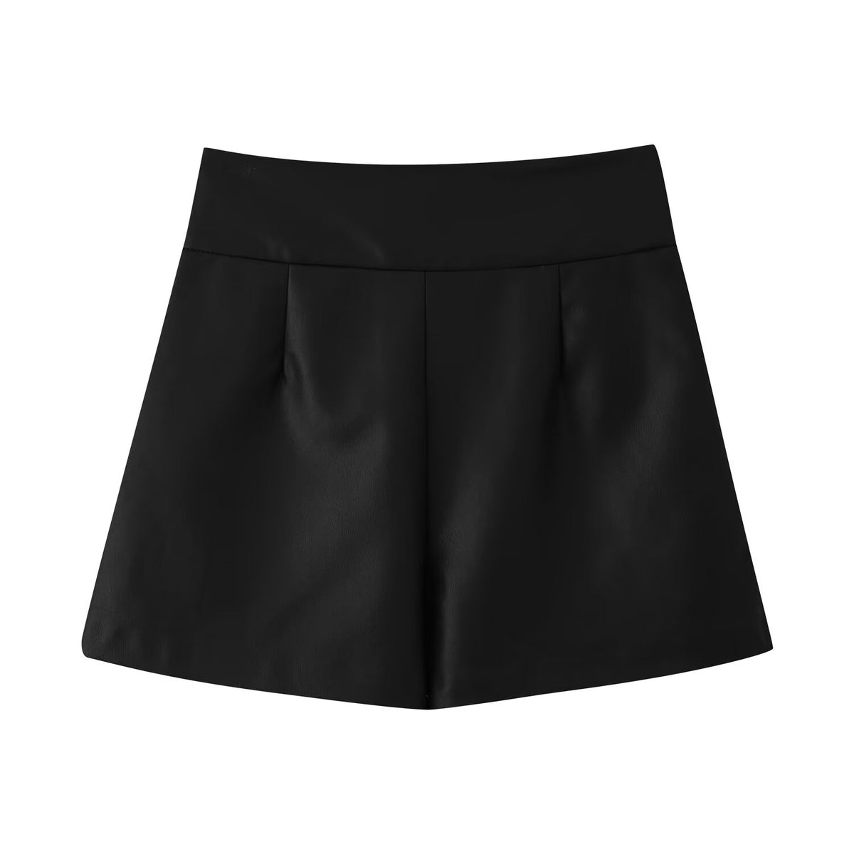 Pleated Faux-Leather Shorts