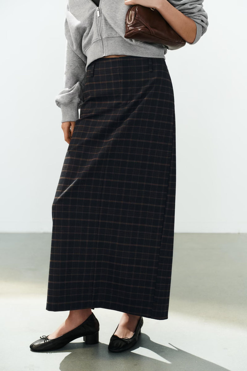 Plaid Midi A-Line Skirt