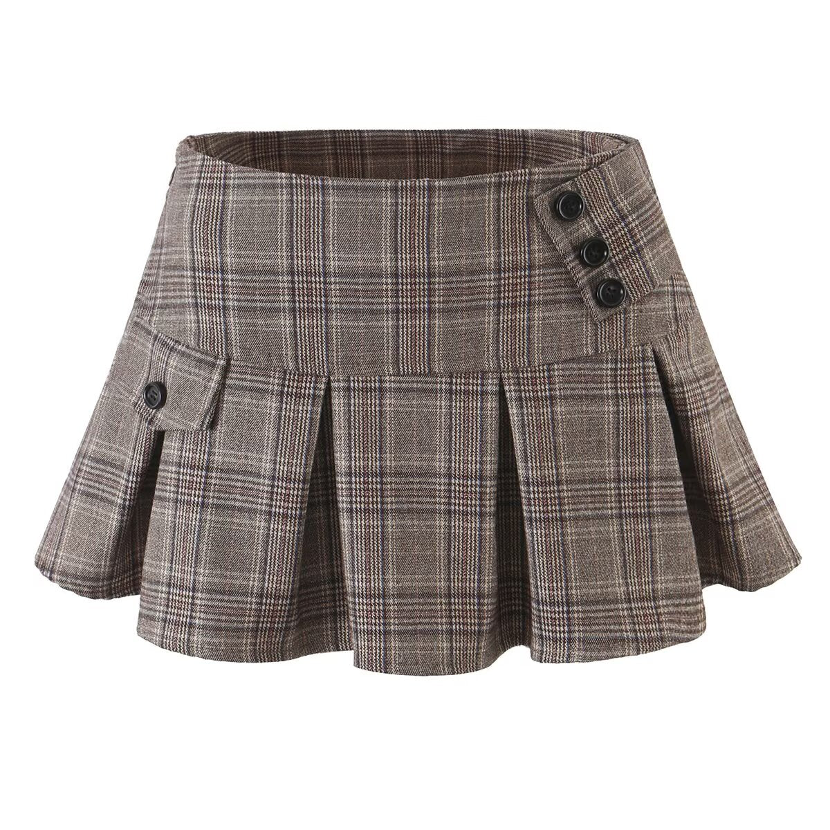 Plaid Pleated Mini Skirt with Safety Shorts