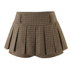 High-Waist Plaid Pleated Skirt