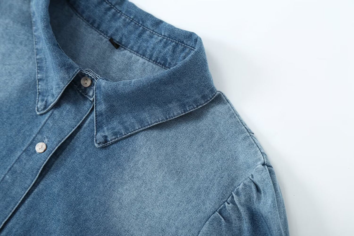 Pleated Denim Jacket
