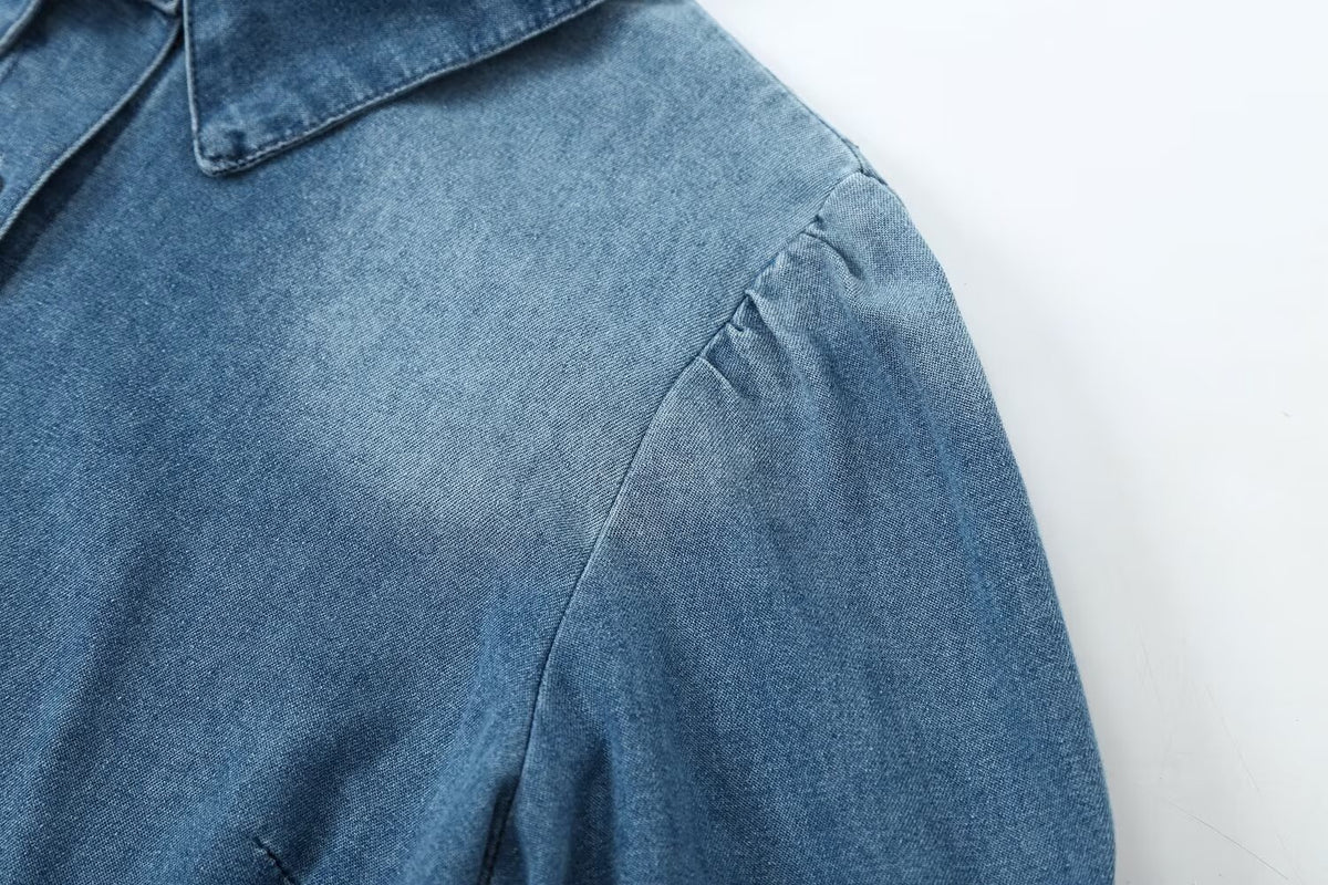 Pleated Denim Jacket