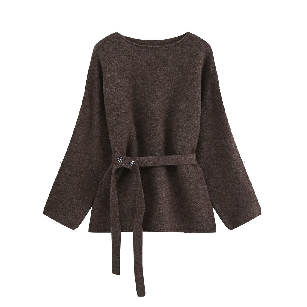 Belted Knit Jacket and Trousers Two-Piece Set