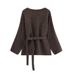 Belted Knit Jacket and Trousers Two-Piece Set