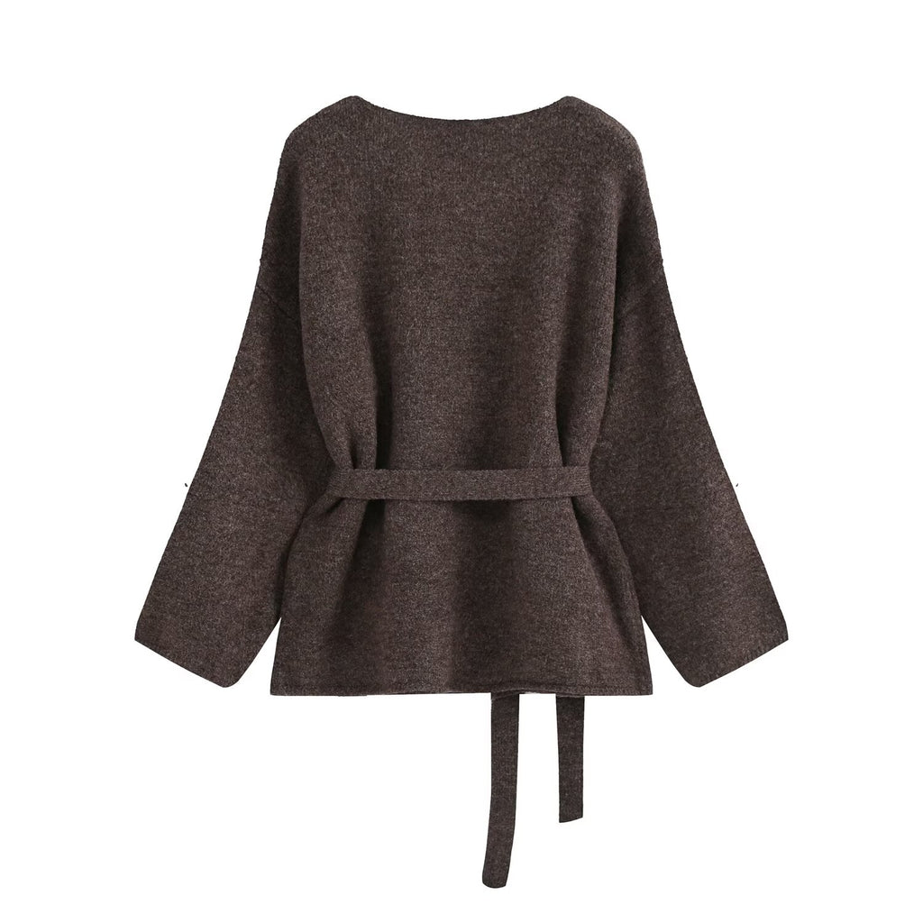Belted Knit Jacket and Trousers Two-Piece Set