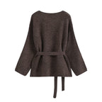 Belted Knit Jacket and Trousers Two-Piece Set