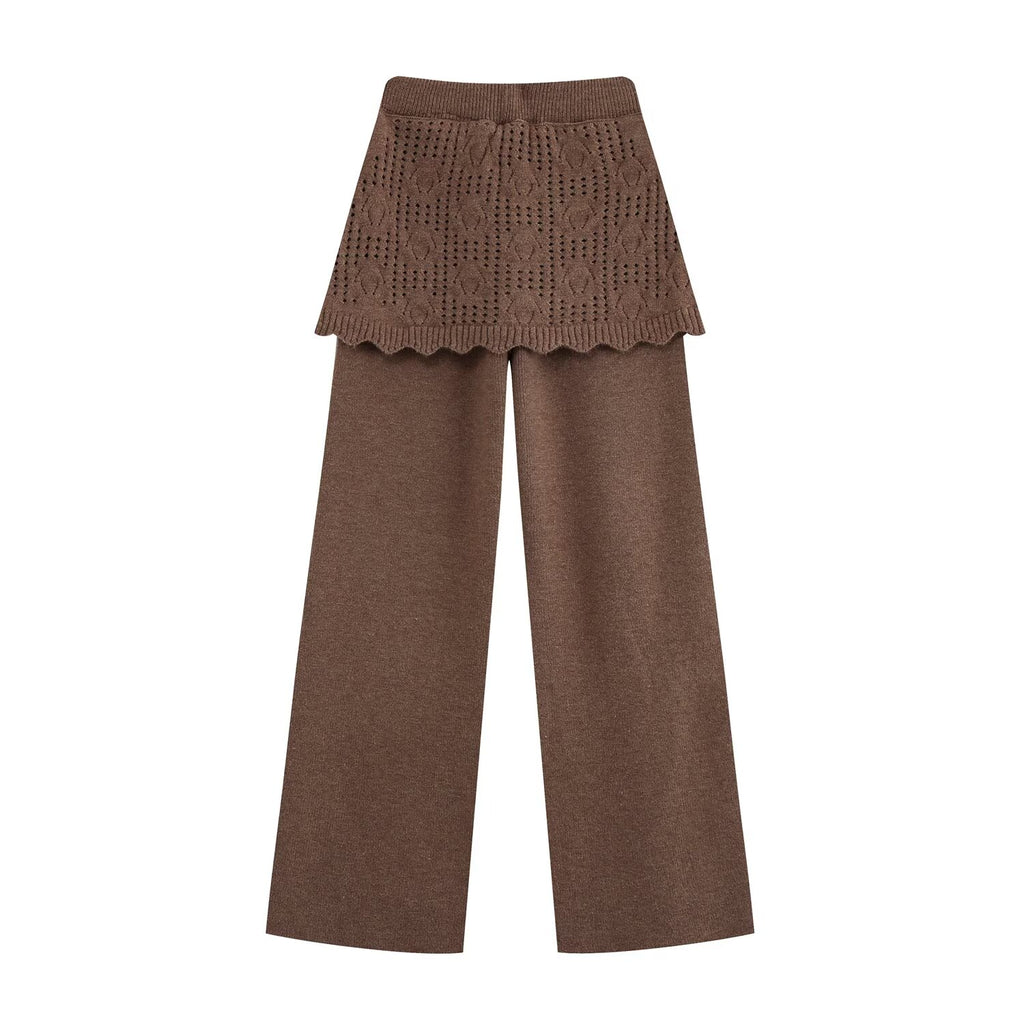 Round-Neck Knit Jacket and Trousers Two-Piece Set