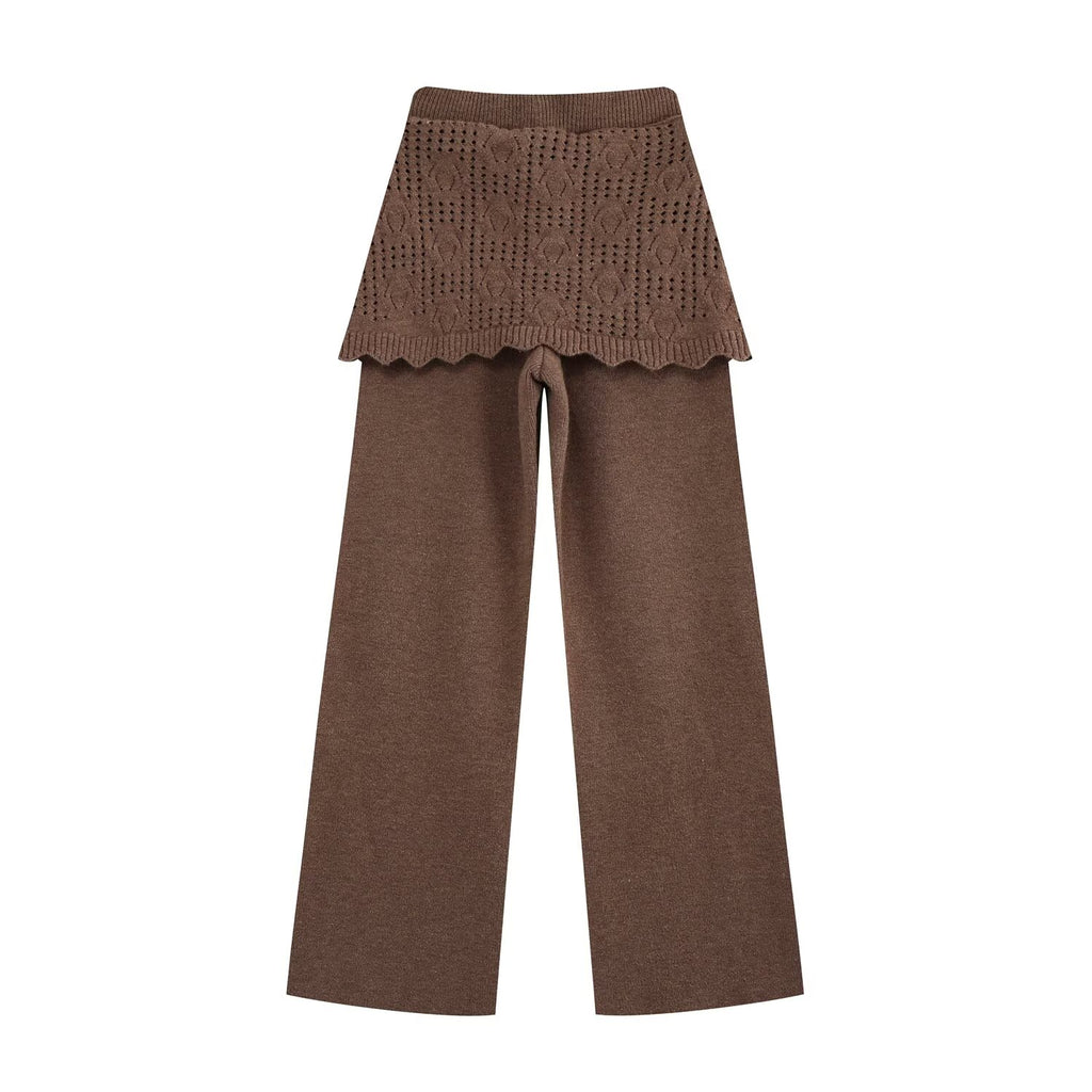 Round-Neck Knit Jacket and Trousers Two-Piece Set