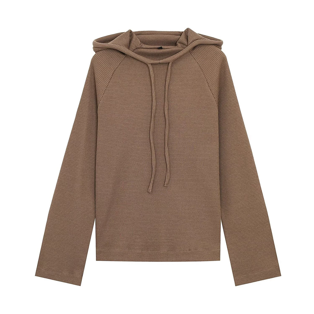 Waffle-Knit Hoodie and Wide-Leg Pants Two-Piece Set