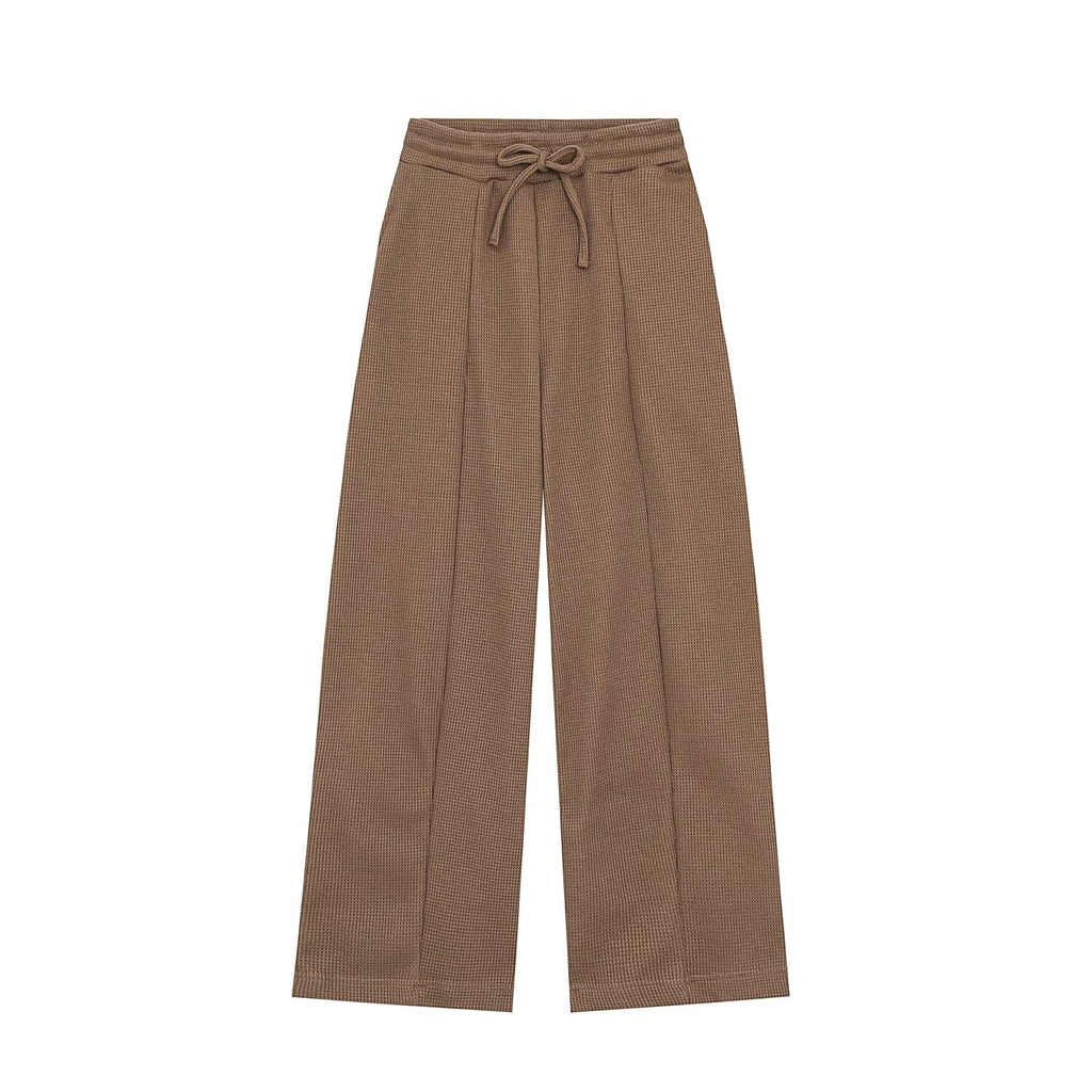 Waffle-Knit Hoodie and Wide-Leg Pants Two-Piece Set
