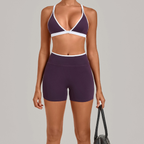 Contrast-Color Yoga Running Set with Detachable Hem