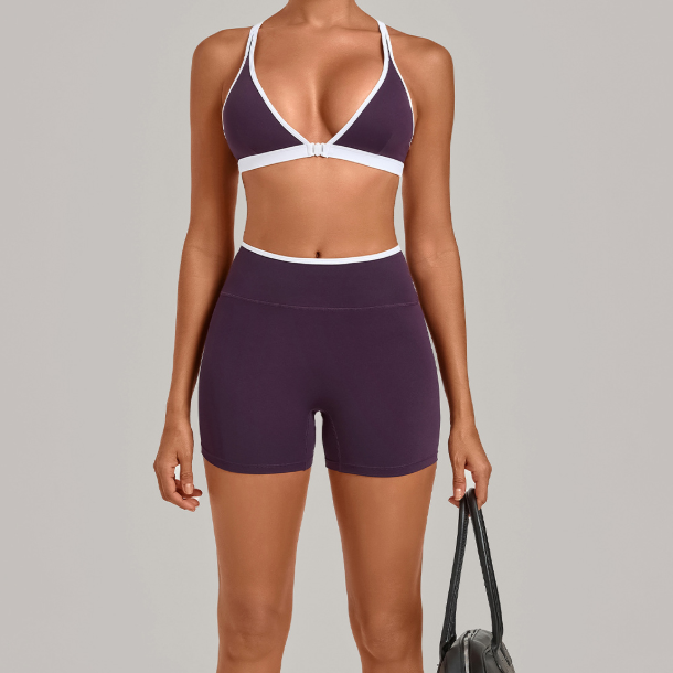 Contrast-Color Yoga Running Set with Detachable Hem