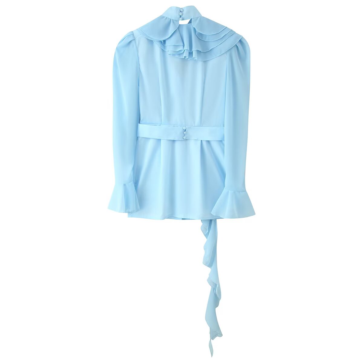 Women's Clothing All Match V Neck Fitted Waist Flare Sleeve Pleated Ribbon Dress
