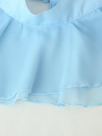 Women's Clothing All Match V Neck Fitted Waist Flare Sleeve Pleated Ribbon Dress