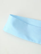 Women's Clothing All Match V Neck Fitted Waist Flare Sleeve Pleated Ribbon Dress