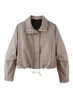 Women's Clothing Autumn Funnel Collar Long Sleeve Plaid Short Coat