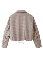 Women's Clothing Autumn Funnel Collar Long Sleeve Plaid Short Coat