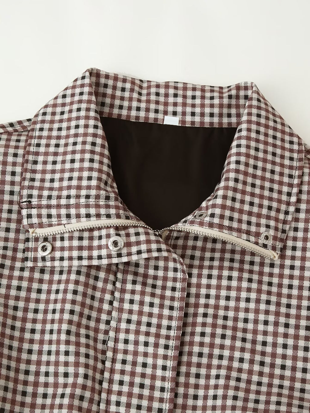 Women's Clothing Autumn Funnel Collar Long Sleeve Plaid Short Coat